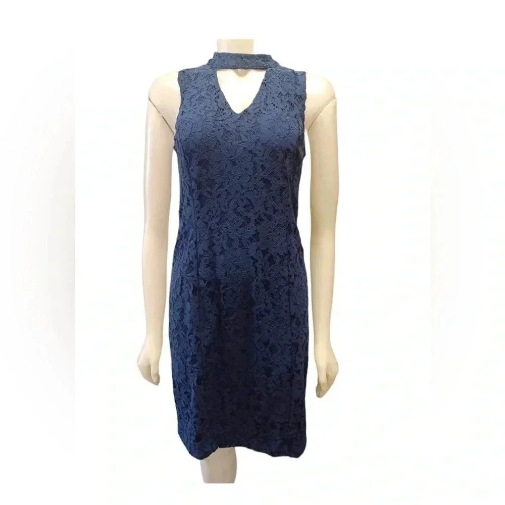 White House Black Market WHBM Blue Sheath Midi Dress Size 4